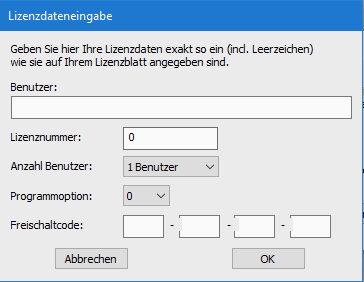Lizenzdateneingabe
